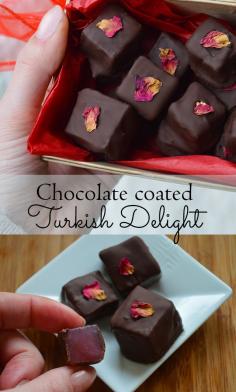 
                    
                        How to make Chocolate covered Turkish Delight - rich dark chocolate coating soft and aromatic rose candy #edibleflowers
                    
                