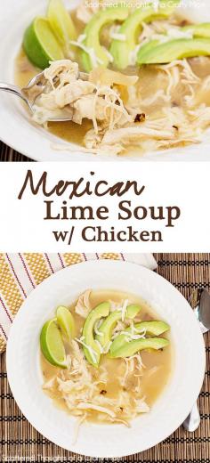 Mexican Lime Chicken Soup (adapted from an old Williams Sonoma Catalog) Ingredients 3 or 4 limes 3 bone-in, chicken breast halves (I remove... #soup #recipes #food #recipe #healthy