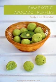 
                    
                        If you want a quick, sweet and healthy vegan snack, make these raw exotic avocado truffles with just a few ingredients! | gourmandelle.com | #raw #vegan #truffles #dessert #avocado #kiwi
                    
                