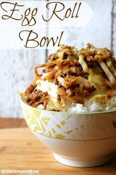 
                    
                        Egg Roll Bowl. When you are craving egg rolls just whip up this quick dinner and get all that egg roll flavor in a bowl of rice!
                    
                