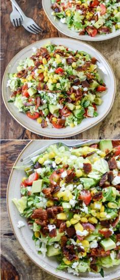 
                    
                        BLT Chopped Salad with Avocado, Feta and Sweet Corn I howsweeteats.com
                    
                