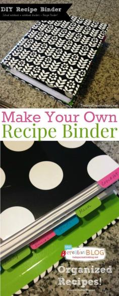 
                    
                        Recipe Binder | Keep all our printed recipes organized in a cute binder! Make your own Recipe Binder with this tutorial on TodaysCreativeBlo...
                    
                