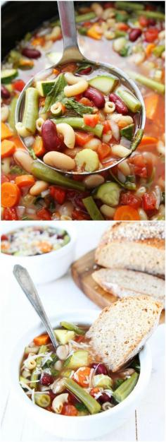 
                    
                        Slow Cooker Minestrone Soup Recipe on twopeasandtheirpo... Love this easy, healthy, and hearty soup!
                    
                