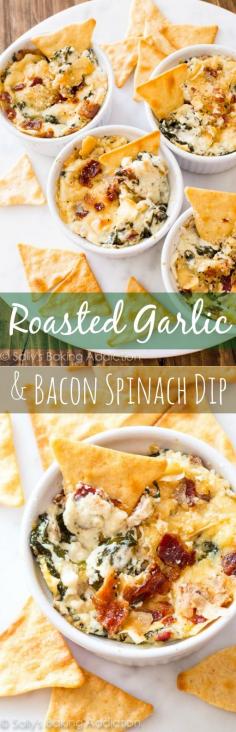 
                    
                        Warm & cheesy Roasted Garlic and Bacon Spinach Dip... this recipe had everyone begging for more. The flavors are outstanding!
                    
                