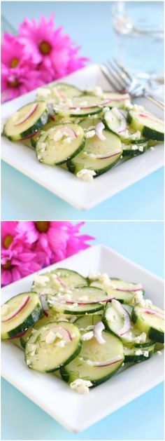 
                    
                        Easy Cucumber Feta Salad Recipe on twopeasandtheirpo... Make this fresh and healthy salad!
                    
                