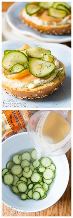 
                    
                        Fresh Homemade Quick Pickles Smoked Trout Herbed Cream Cheese Bagels - AWESOME! #brunch #spring
                    
                