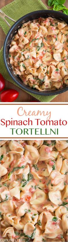 
                    
                        Creamy Spinach Tomato Tortellini - this tastes amazing and it's so easy to make!
                    
                