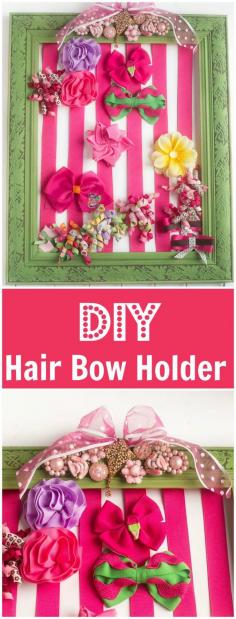 
                    
                        DIY Hair Bow Holder - Make your own hair bow holder for less than $20, hang it in your daughter's room or give it as a baby shower gift.
                    
                