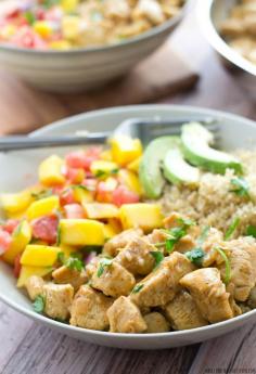 
                    
                        These easy quinoa bowls are loaded with SO much flavor and you won't believe how quickly they come together! The honey mustard chicken pairs perfectly with fluffy quinoa and a sweet tropical salsa. Sarah | Whole and Heavenly Oven
                    
                