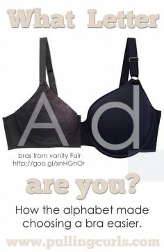 
                    
                        Let the letter of the alphabet that the bra LOOKS like be your guide to best fit.
                    
                