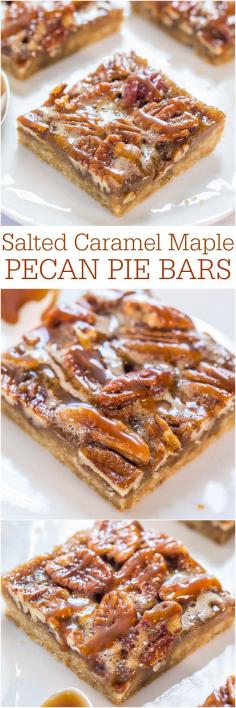 
                    
                        Salted Caramel Maple Pecan Pie Bars - All the flavor of pecan pie minus the work - so easy!! Salted caramel makes everything better...mmm!!
                    
                