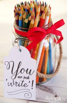 
                    
                        "You are just write" free printable teacher appreciation gift idea tag. Simply print and attach to your gift. #print #gift #teacher skiptomylou.org
                    
                