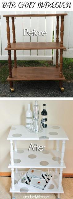 Bar Cart Makeover - Polka Dot DIY using Silver Stainless Steel Contact Paper  (maybe not polka dots, but still cool idea!)