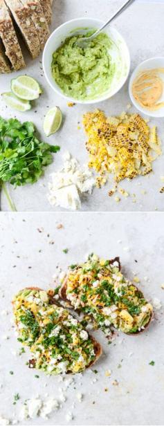 
                    
                        Avocado Toast with Mexican Grilled Street Corn! my current favorite lunch. I howsweeteats.com
                    
                