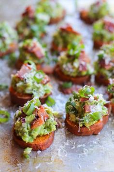 
                    
                        Roasted Sweet Potato Rounds with Guacamole and Bacon | theroastedroot.net #paleo #vegan #recipe #appetizer
                    
                