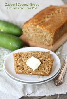 
                    
                        Zucchini Coconut Bread Recipe on twopeasandtheirpo.... Made with coconut oil and coconut! This bread is a real treat!
                    
                