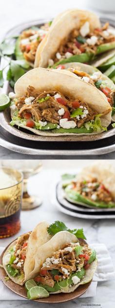 
                    
                        One-Pot Stewed Chicken Tacos with baked taco shells | foodiecrush.com
                    
                