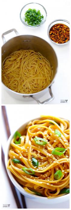 Make with gluten free noodles served hot. Easy Sesame Noodles -- these make the perfect hot (or cold!) side dish, or add some grilled meat and veggies to turn them into a full meal! | gimmesomeoven.com