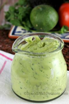 
                    
                        This Avocado Dressing recipe is not only delicious, it's super easy to make! Adjust the liquid to adjust the consistency and make a perfect dip for chips!
                    
                