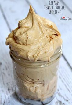 Creamy Peanut Butter Frosting #recipe - perfect for decorating a two-layer chocolate cake or 24 chocolate cupcakes! | from Recipe Girl