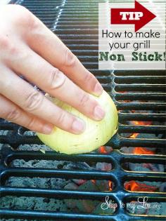 NON STICK GRILL...... Who Knew??   To make your grill non-stick all you need to do is cut an onion in half and rub the cut side on the heated grill grate!  For More Cool Tips, Recipes & DIY ideas ~ join me below: ┊┊┊┊☆ Friend/Follow me --> www.facebook.com/Pattishealthyfriends ┊┊┊☆Join my Group @www.facebook.com/groups/ottsdreamteam/ ┊┊★Visit my web site ---> http://ottsdreamteam.SBC90.com/ ┊★Join my Team-->http://ottsdreamteam.WinWithSBC.com/