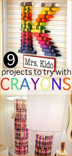 9 Projects to try with Crayons. Get crafty with broken crayons or new ones. Melt them or design with them, all kinds of ideas you'll want to try.