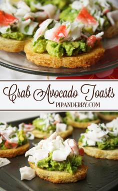 
                    
                        Crab and Avocado Toasts | This is such a simple appetizer and so delicious! You can't go wrong with avocado and crab meat together.
                    
                