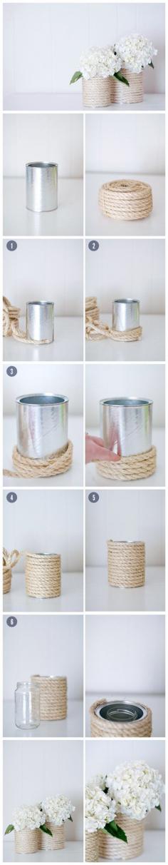 flower pots, with tin cans, or bean cans?