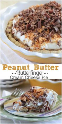 
                    
                        Peanut Butter Butterfinger Cream Cheese Pie! Simple to prepare and the best!! #recipe #baking #pie
                    
                