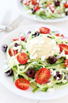 
                    
                        Greek Cucumber Noodles Recipe on twopeasandtheirpo... Love this fresh and healthy dish! #glutenfree
                    
                