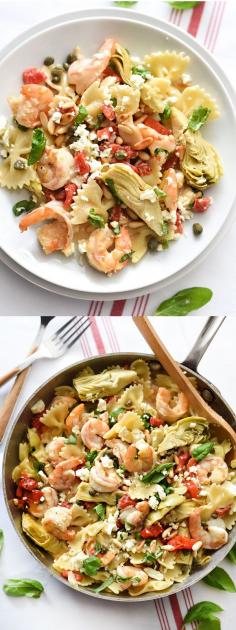 
                    
                        Shrimp Pasta with Roasted Red Peppers and Artichokes, easy and on the table in 30 minutes | foodiecrush.com
                    
                