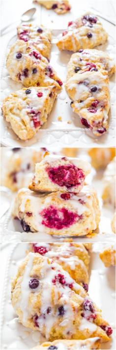 
                    
                        The Best Glazed Mixed Berry Scones - If you've always thought scones were dry, this easy recipe will change your mind forever!
                    
                