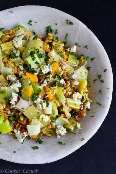 
                    
                        Kamut Salad with Oranges, Leeks and Blue Cheese...Wonderful flavors, with a healthy whole grain spin. 188 calories and 5 Weight Watchers PP | cookincanuck.com #recipe #vegetarian
                    
                
