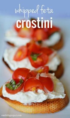 
                    
                        Whipped Feta Crostini Recipe - an amazing appetizer idea!  | onelittleproject.com
                    
                