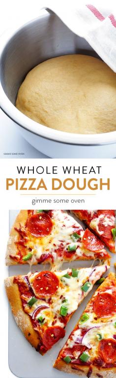 
                    
                        Whole Wheat Pizza Dough -- easy to make and SO tasty! | gimmesomeoven.com
                    
                