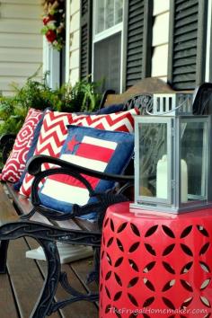 Front porch makeover (decorated for summer in red, white, and blue)