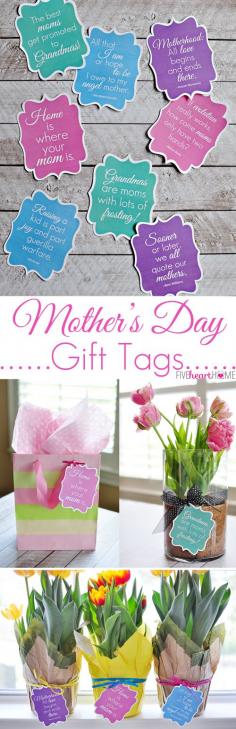 
                    
                        Mother's Day Gift Tags: Free Printables ~ featuring mom quotes that range from sentimental to humorous | FiveHeartHome.com
                    
                