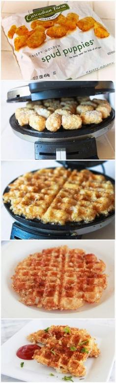 Oh my sweet baby tater tot...  Waffle Iron Hashbrowns - awesome!  Combine this with waffle iron cinnamon rolls and you can start your day in a lovely food coma!