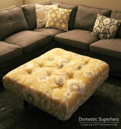 
                    
                        DIY Tufted Ottoman made from a Pallet! Only $70 for this HUGE ottoman! Great tutorial
                    
                