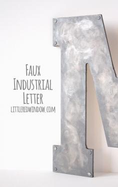 Faux Metal Industrial Monogram  | littleredwindow.com | Turn unpainted wood into faux industrial metal with this tutorial! Good idea for photo backdrops!
