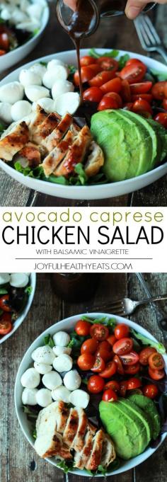 
                    
                        A Quick Easy Dinner for two, Avocado Caprese Chicken Salad topped with a light Balsamic Vinaigrette. The perfect Salad recipe for summer that only takes 15 minutes! | joyfulhealthyeats... #recipe
                    
                