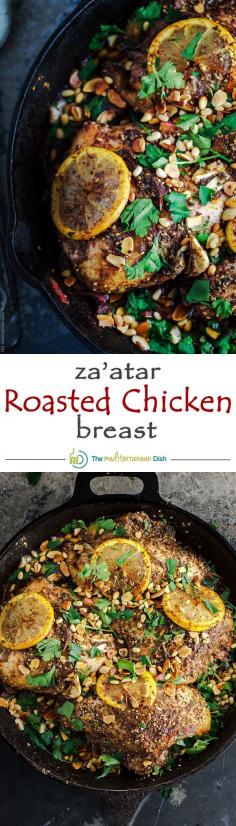 
                    
                        Za'atar Roasted Chicken Breast Recipe! Succulent roast chicken in a Mediterranean Marinade, topped with za'atar, toasted nuts and parsley. A must try!
                    
                