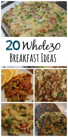 20 Whole30 breakfast ideas and recipes! Great resource for healthy breakfasts - the hardest for me to come up with recipes for. (My FAVORTIE breakfast casserole is on this list)