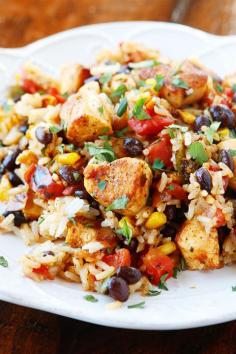 
                    
                        Southwestern Fiesta Chicken. Better than anything you'll get at a restaurant! Seriously who would not want to eat this?? It's like a fiesta on a plate!!
                    
                