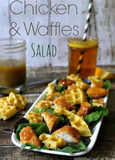 
                    
                        Chicken and Waffles Salad with Maple Mustard Vinaigrette.  Super easy and amazingly delicious!!
                    
                