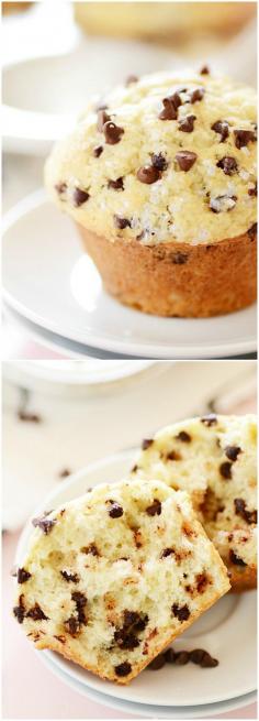 
                    
                        Utterly in love with this easy recipe for soft and fluffy, HUGE Bakery-style Chocolate Chip Muffins!
                    
                