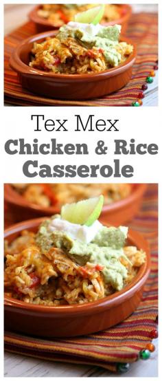 
                    
                        Tex Mex Chicken and Rice Casserole recipe: a quick and easy, family friendly dinner recipe that people will ask you to make again and again.  I made this recipe 20 years ago when I first got married, so it has been a favorite for a long time!
                    
                
