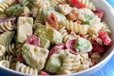 Creamy Bacon Tomato and Avocado Pasta Salad Recipe. Tried it 6/1/14, yummy!