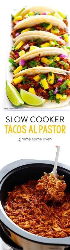
                    
                        Slow Cooker Tacos Al Pastor -- simple to make in the crockpot, and full of amazing flavor! | gimmesomeoven.com
                    
                