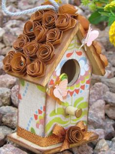 
                    
                        Wood Butterfly Birdhouse decoupaged with patterned paper and rolled flowers
                    
                